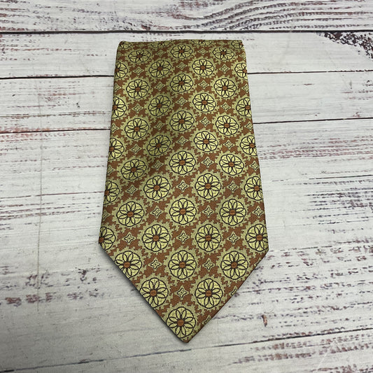 Christian Dior Yellow Flower Pattern Silk Neck Tie - Size 54"