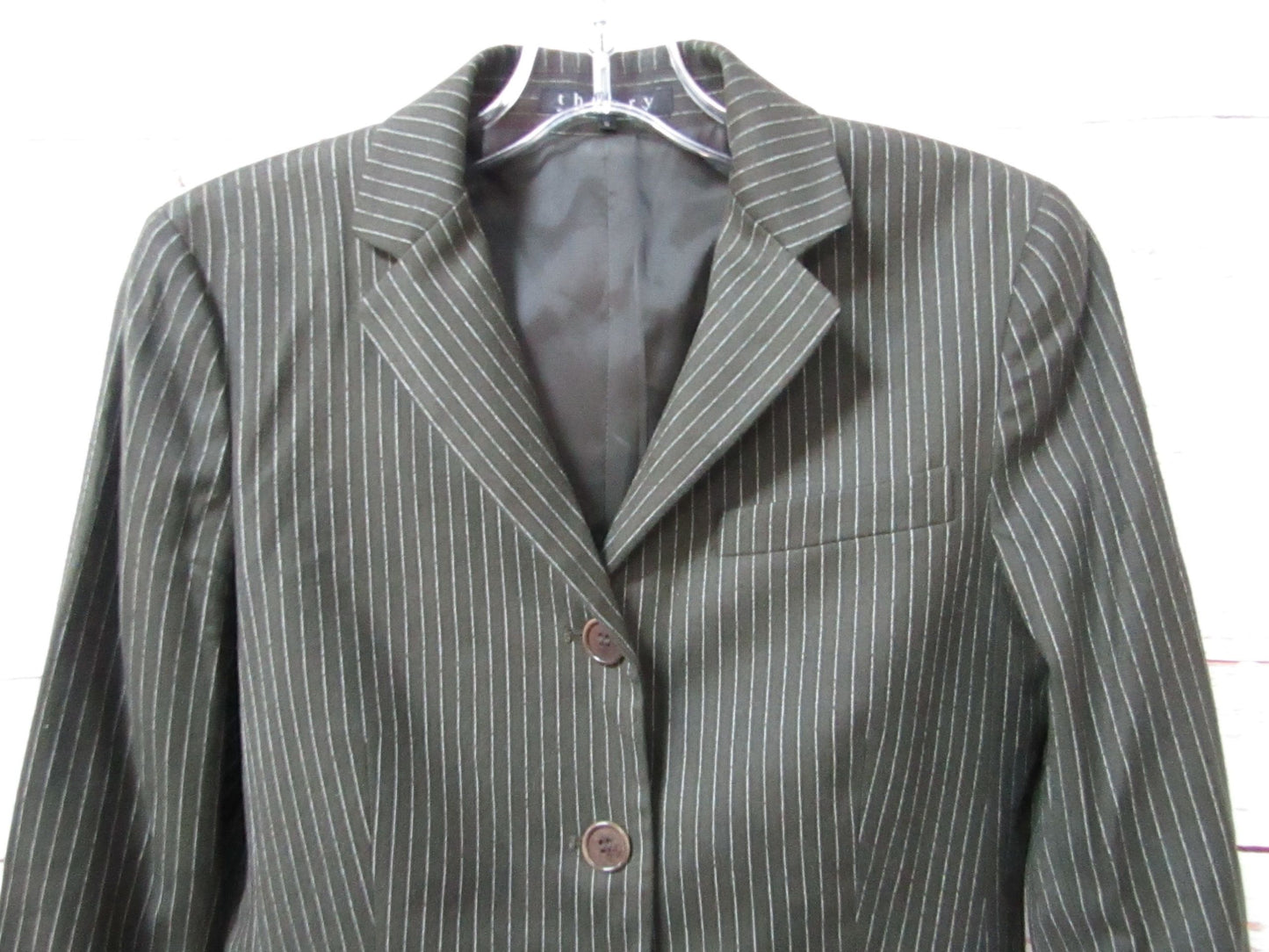 Theory Women's Green Pinstripe Wool Blend Blazer Jacket Size 6
