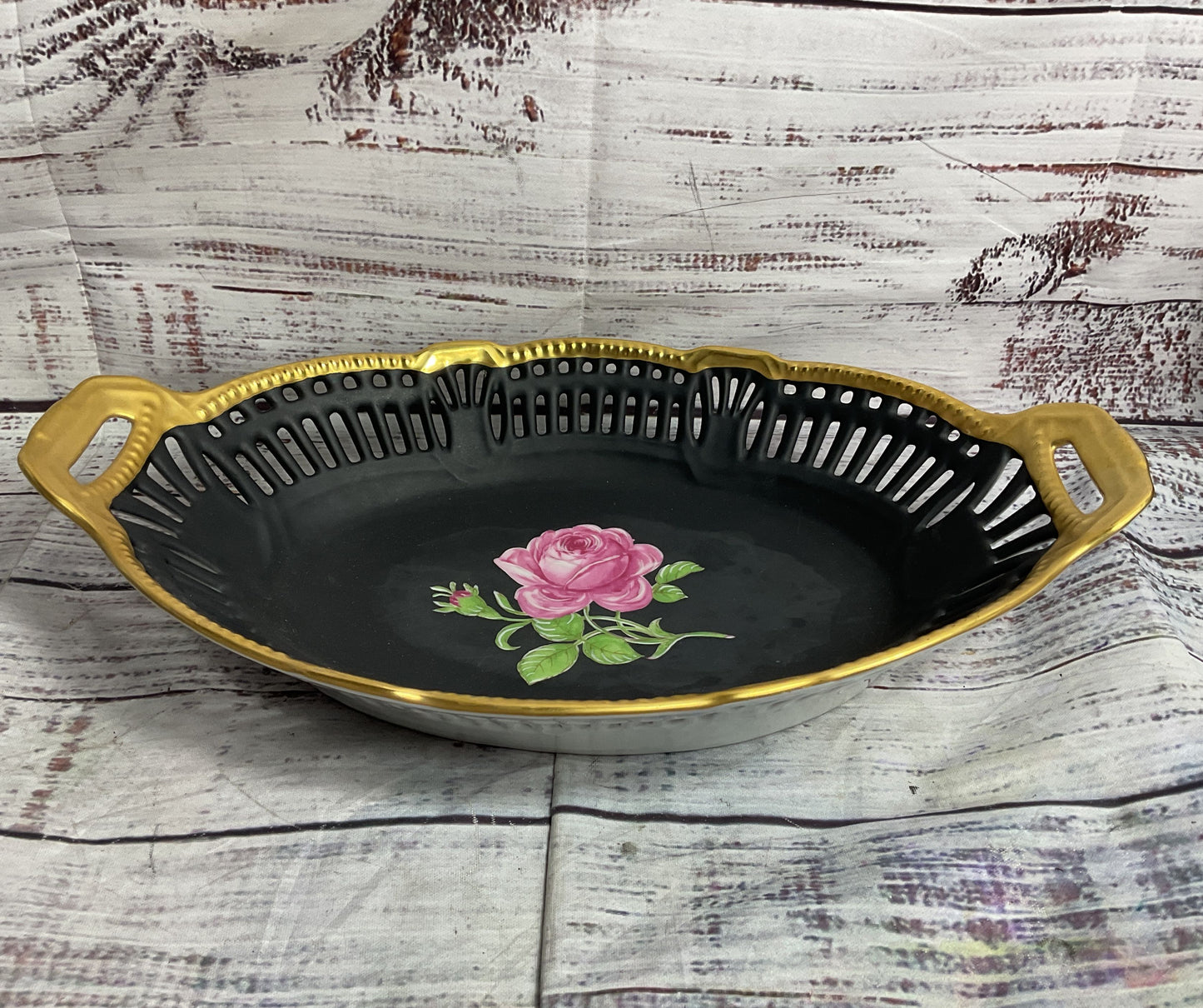 JKW Carlsbad Vintage Rose Tray Black Gold