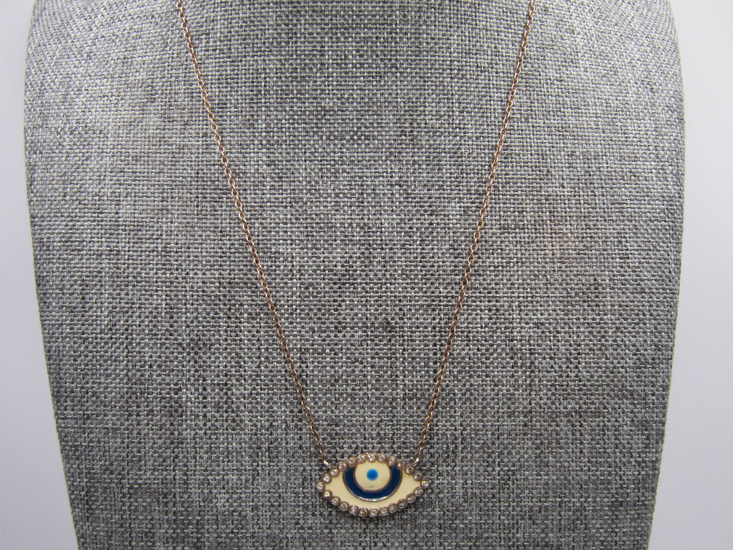 Vintage Vermeil Sterling Silver Evil Eye Enamel Pendant Necklace