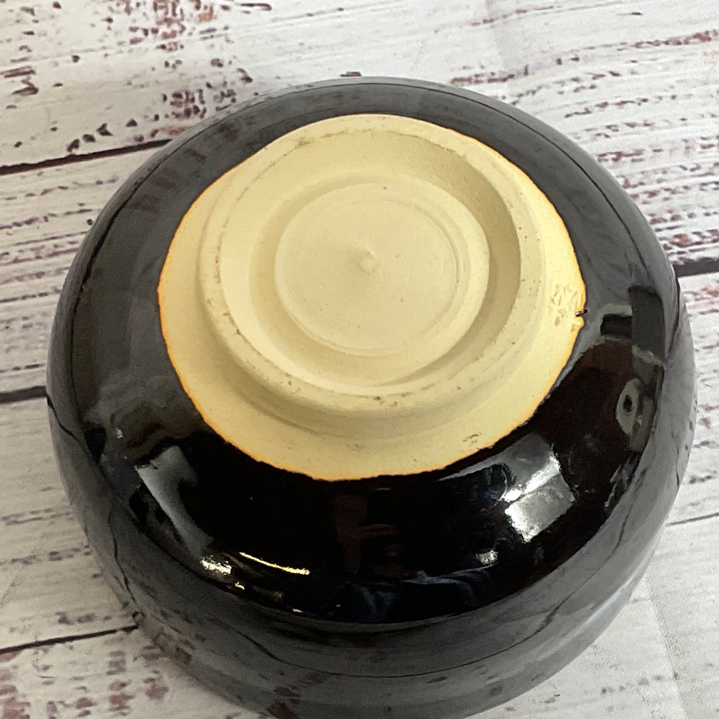 VTG. Signed Japanese Dark Brown & Blue Glazed Tea Bowl- 3"H X 4.5W