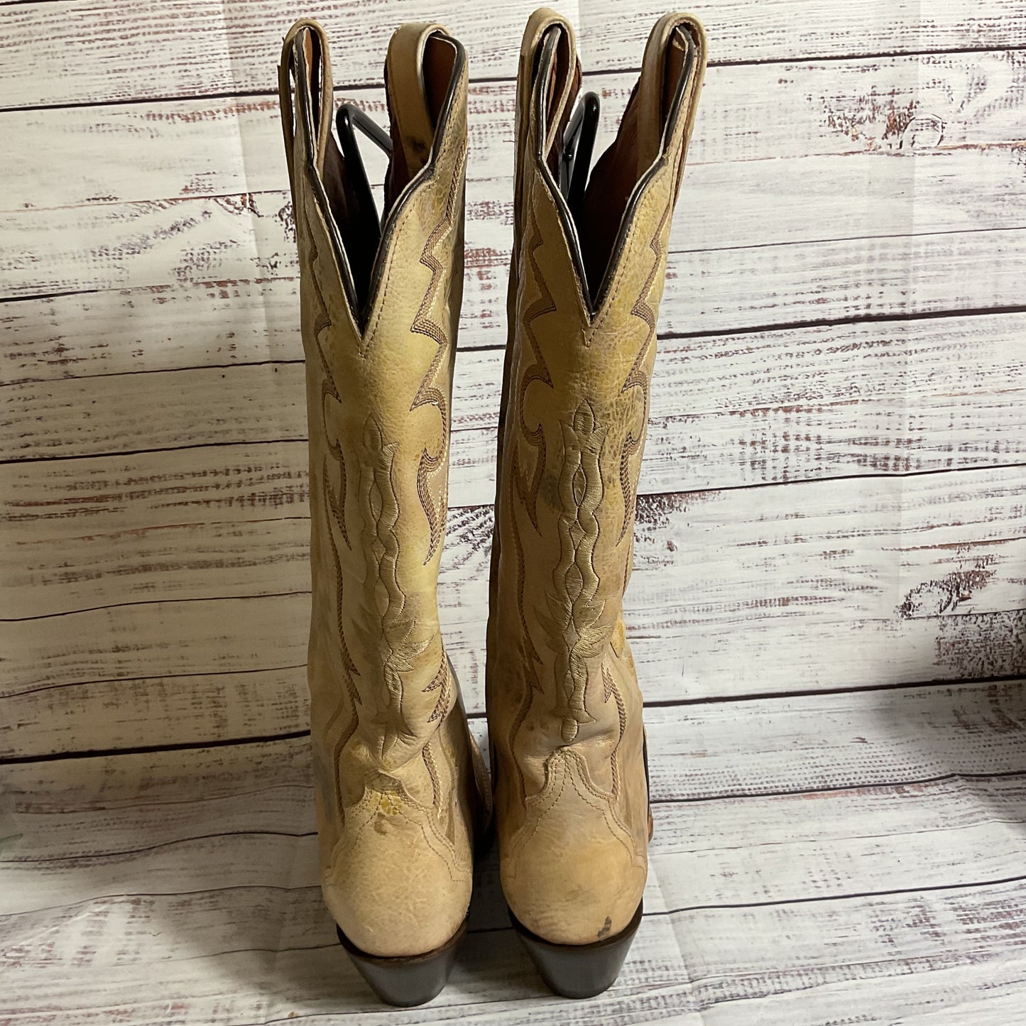 DAN POST Women's Tan High Cowboy Boots- SZ 9M (AS-IS- HAS STAINS)