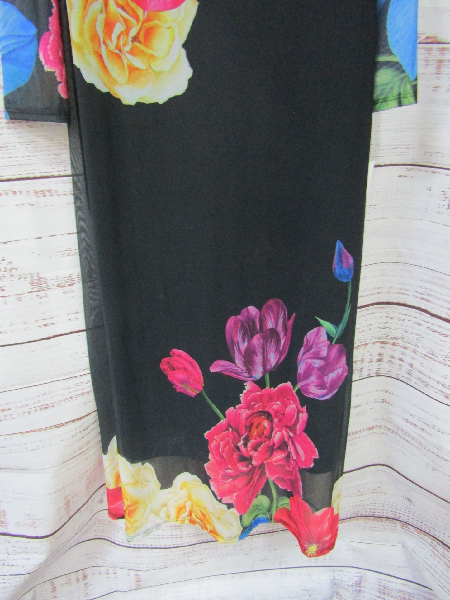 Oleg Cassini Women's Black Multi-Color Floral Print Maxi Dress Size XL