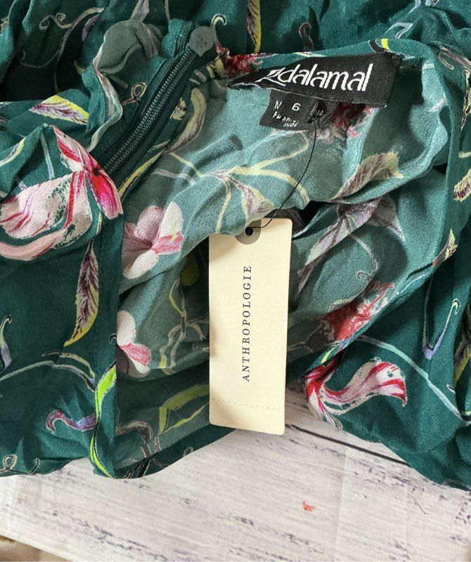 Women's Rdalamal for Anthropologie Teal Print Casual Dress Size 6 Retail $218