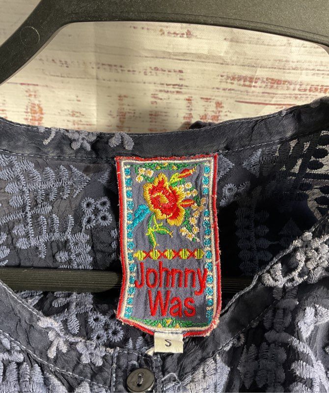 Johnny Was Women's Blue Tunic Embroidered Blouse Size S Cupra Rayon