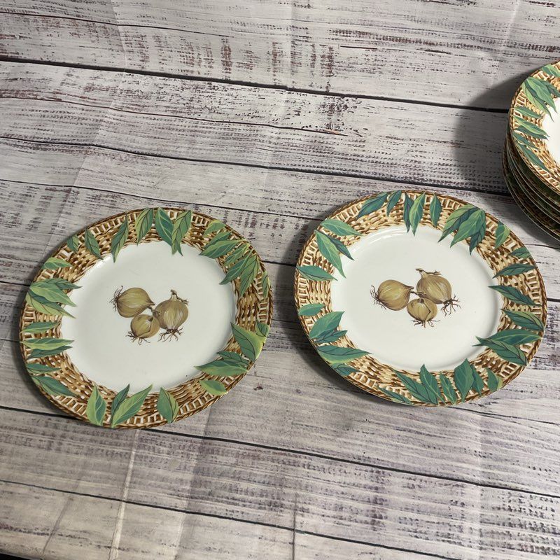 Limoges Laure Japy March Aux Herbes 7" Dessert Plates 9 pc French Porcelain Set
