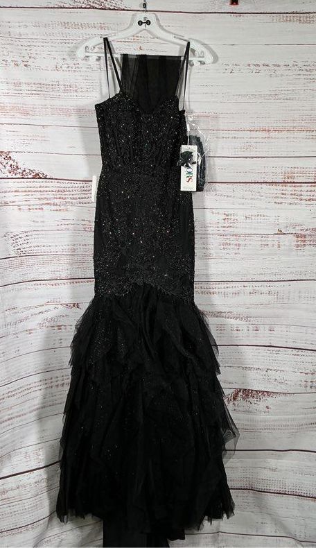 NWT Women's Colors Black Beaded Tulle Dress with lace up back Size 2