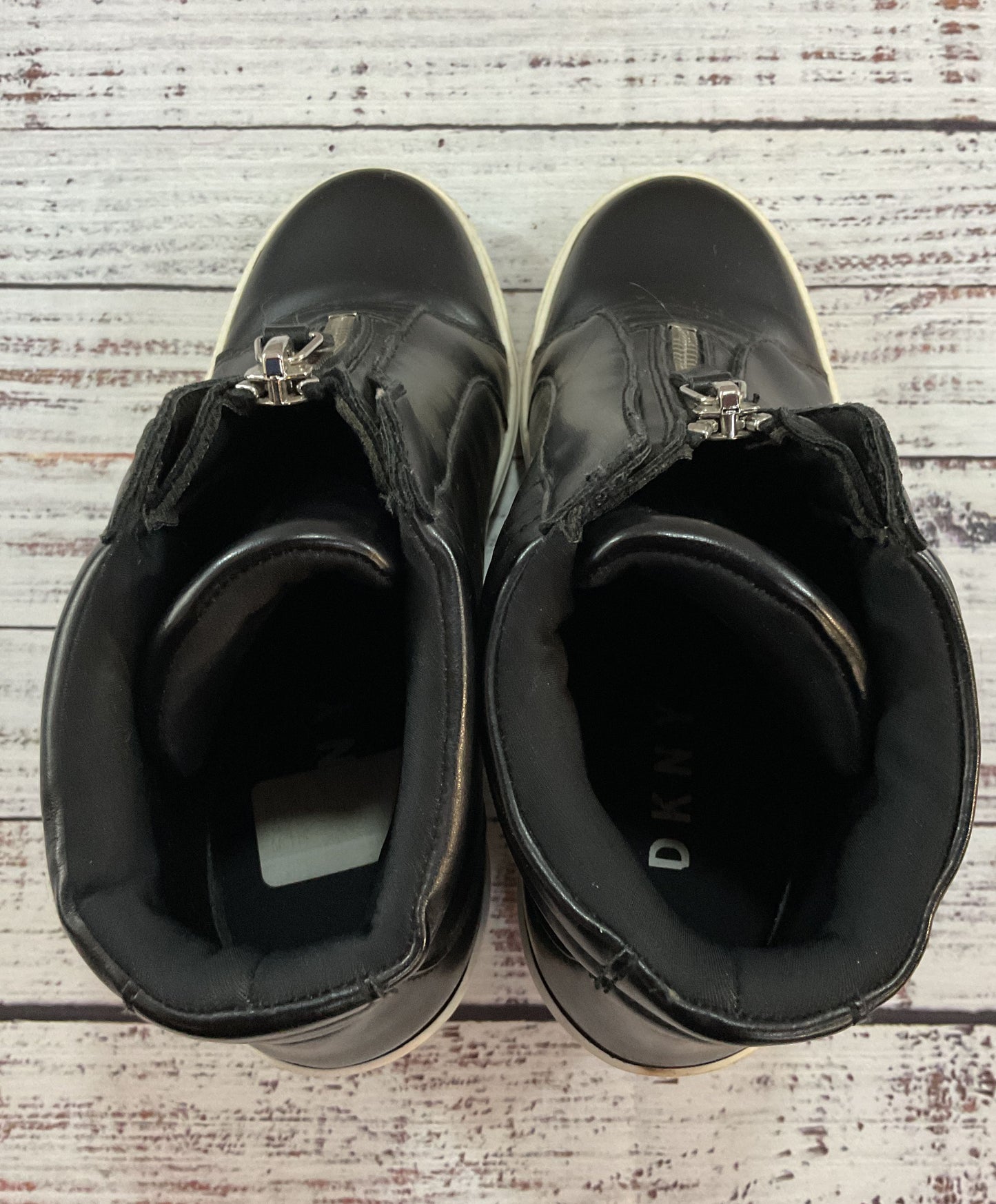 Donna Karan Women's Black Faux Leather Wedge Sneakers Size 6