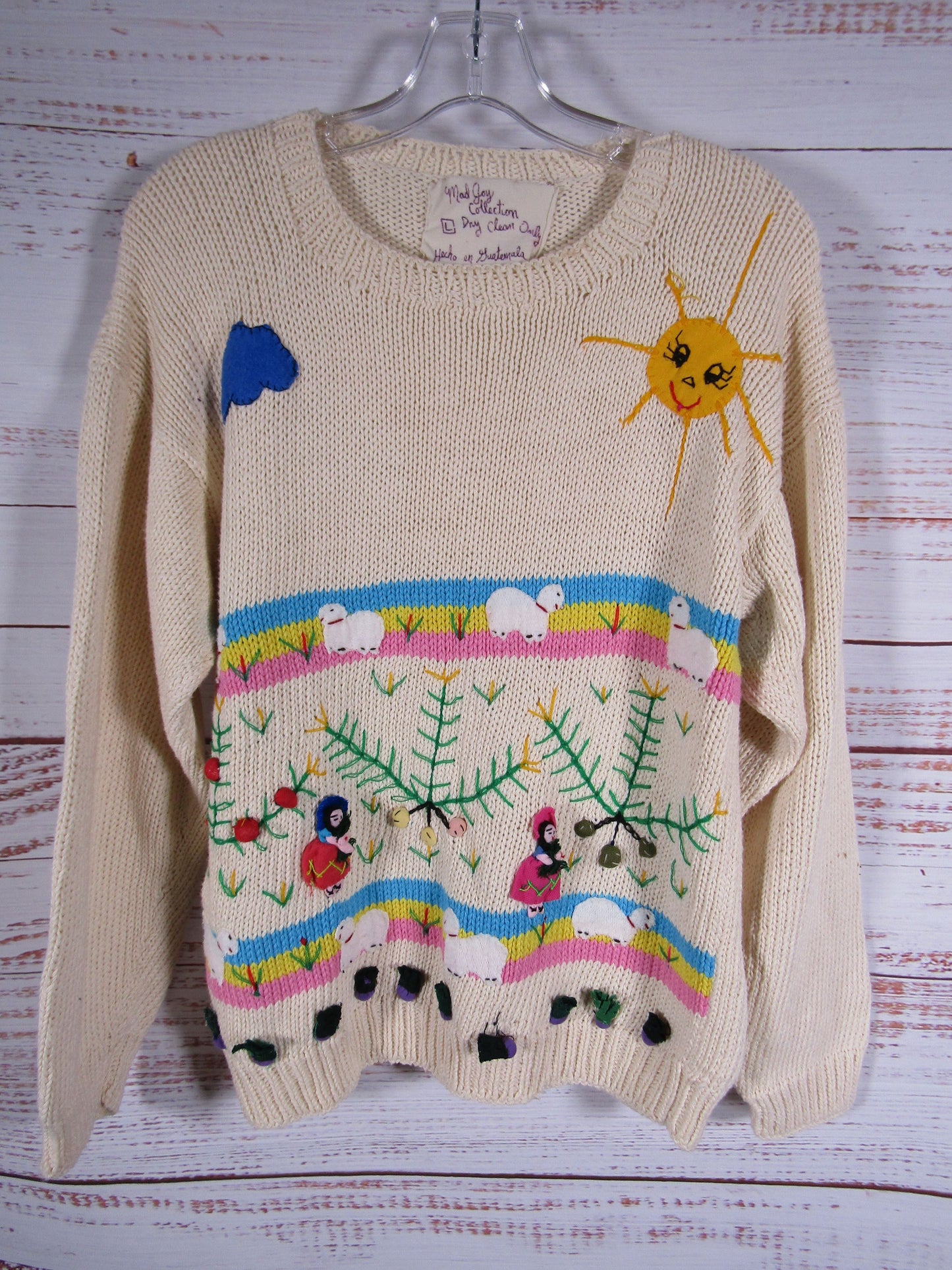 Vintage Mad Joy Collection Women's White Knit Sweater Size L