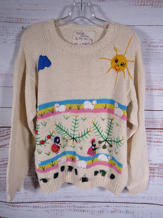 Vintage Mad Joy Collection Women's White Knit Sweater Size L
