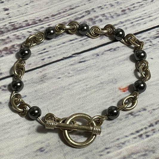 Sterling Silver & Hematite Beaded 7.5" Bracelet- 15.0g