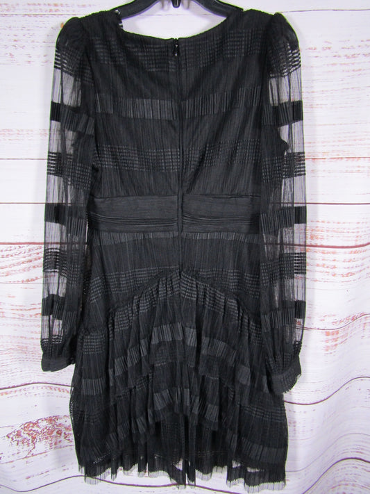 Jewel Badgley Mischka Women's Black Textured Stripe Long Sleeve Tiered Cocktail