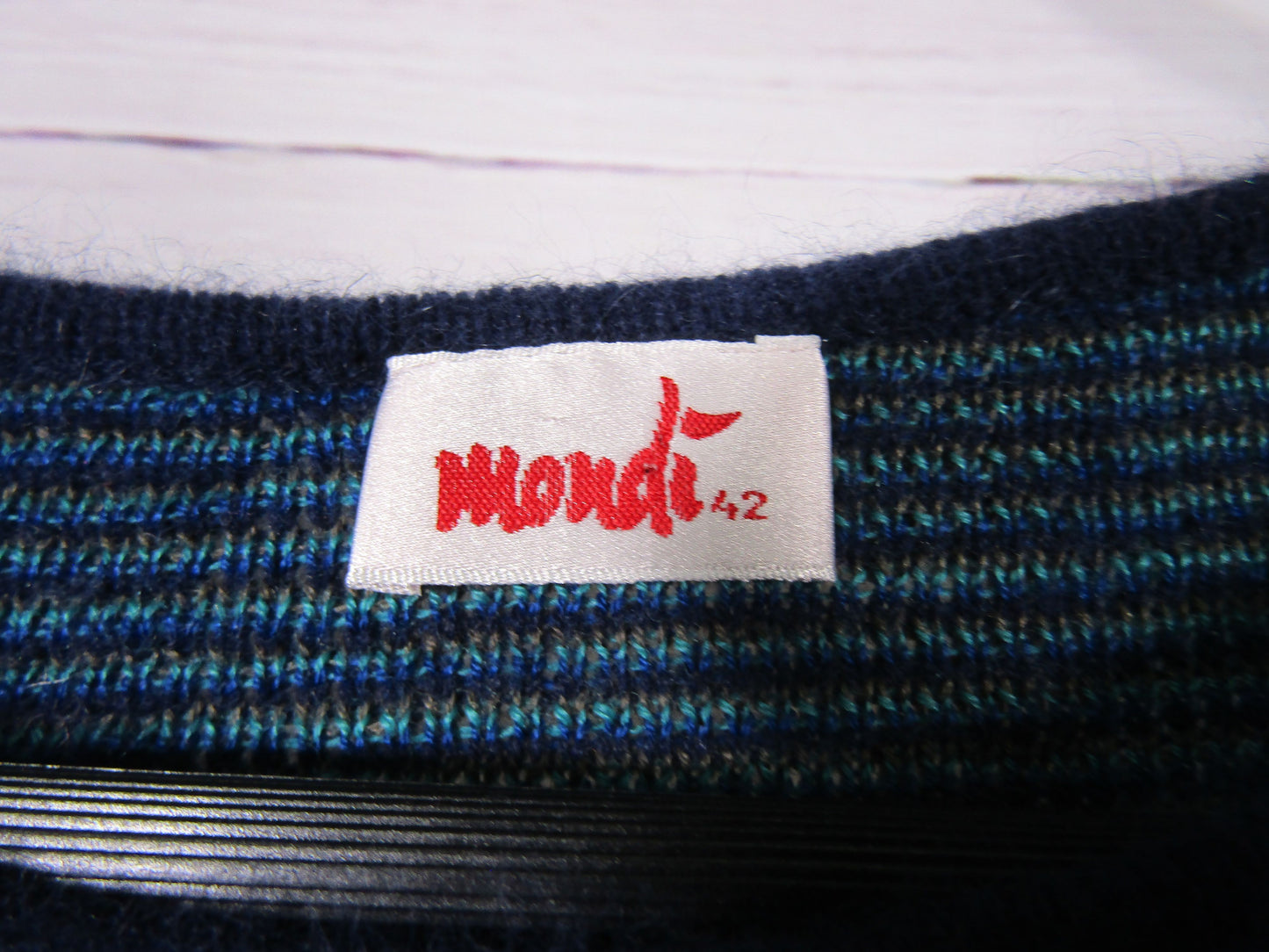 Vintage Mondi Women's Blue & Gray Wool Blend Knit Pullover Sweater Size 42