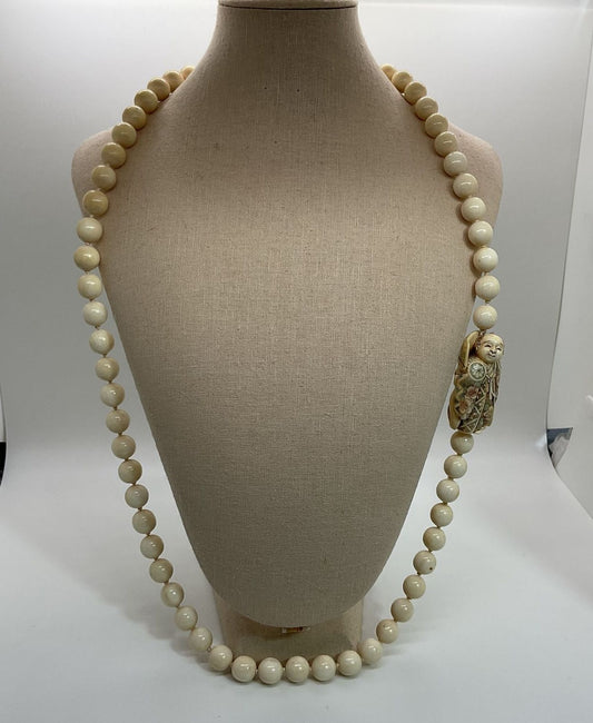 VTG./ANTIQUE Carved Bone Netsuke Pendant & Beaded Necklace