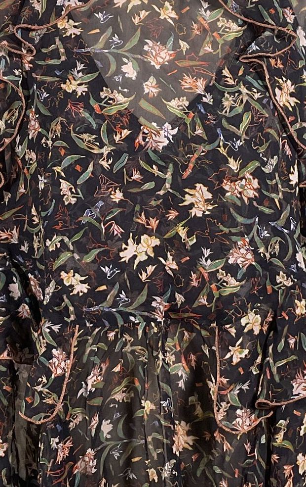 IRO Top Bow Floral Print Ruffled Crepe Multicolor 34
