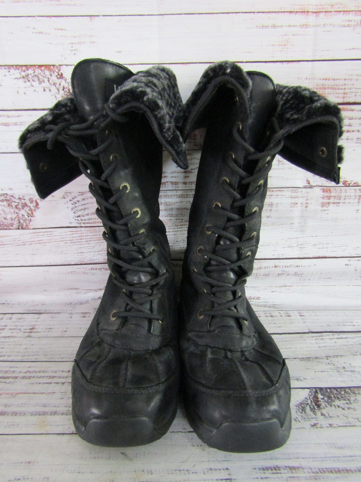 UGG Adirondack Tall III Leopard Women's Black Leather Snow Boots 1018330