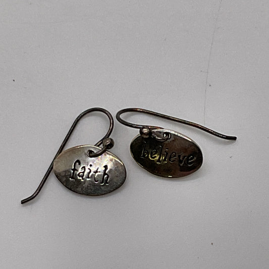 FAR FETCHED Sterling Silver "Believe" "Faith" Dangle Earrings- 1.59g