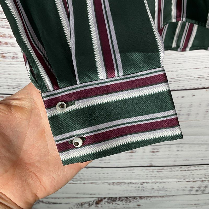 Alexis Samwell Top Green and Purple Striped Blouse - Size L
