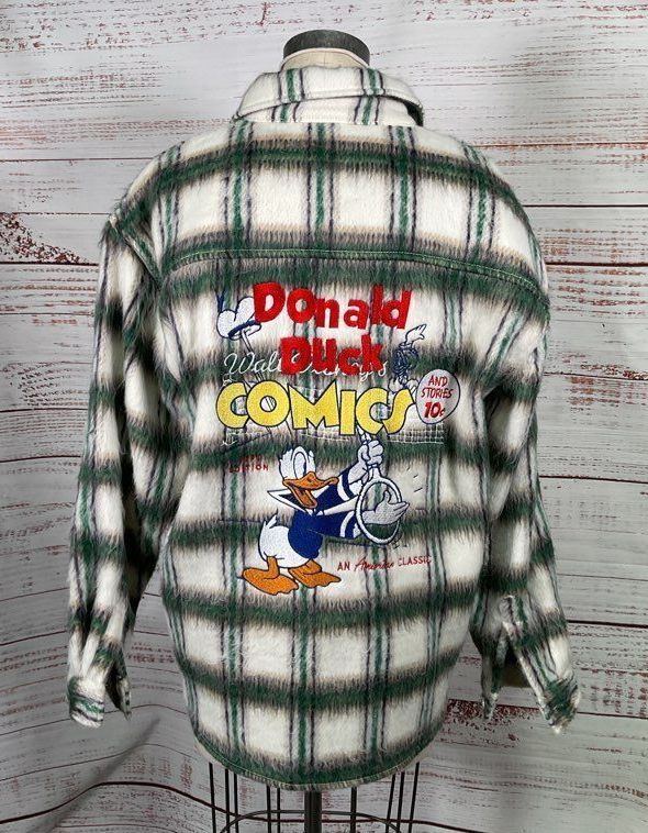 Forever 21 x Disney Donald Duck Fuzzy Plaid Jacket Multicolor M