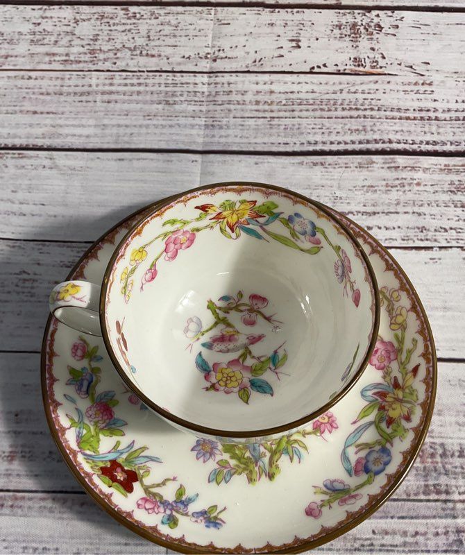 Antique English Minton Hand Painted Floral Porcelain Tea Cup & Saucer
