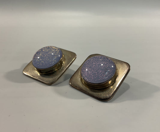 Linda Shull Sterling Silver Lavender Dichroic Glass Cabochon Clip-On Earrings