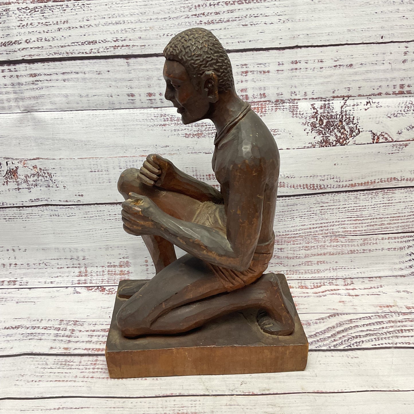 Wooden Carved African Kneeling Figurine 11" Sculpture