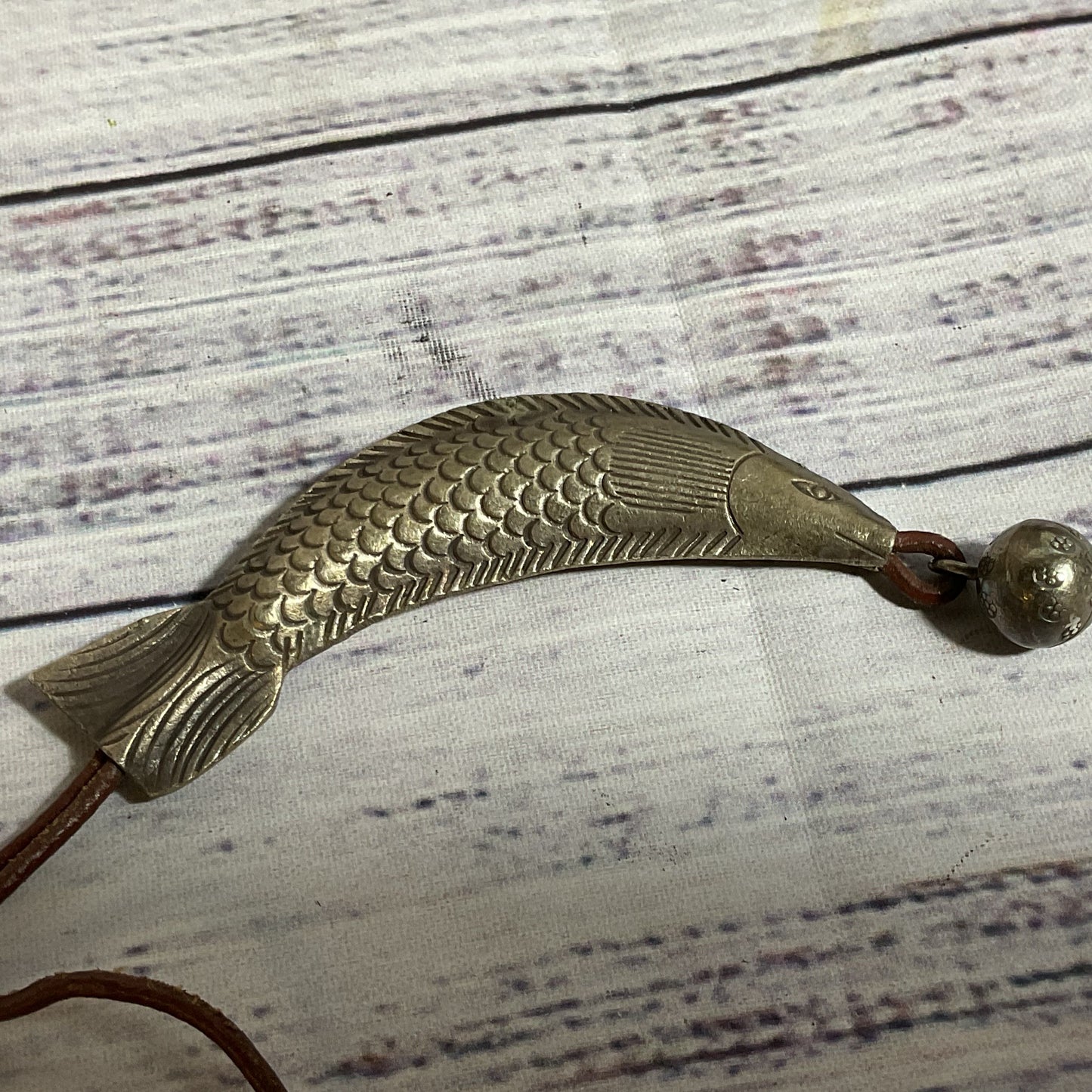 Sterling Silver 3.75" Fish Pendant Leather Cord Necklace- 18.62