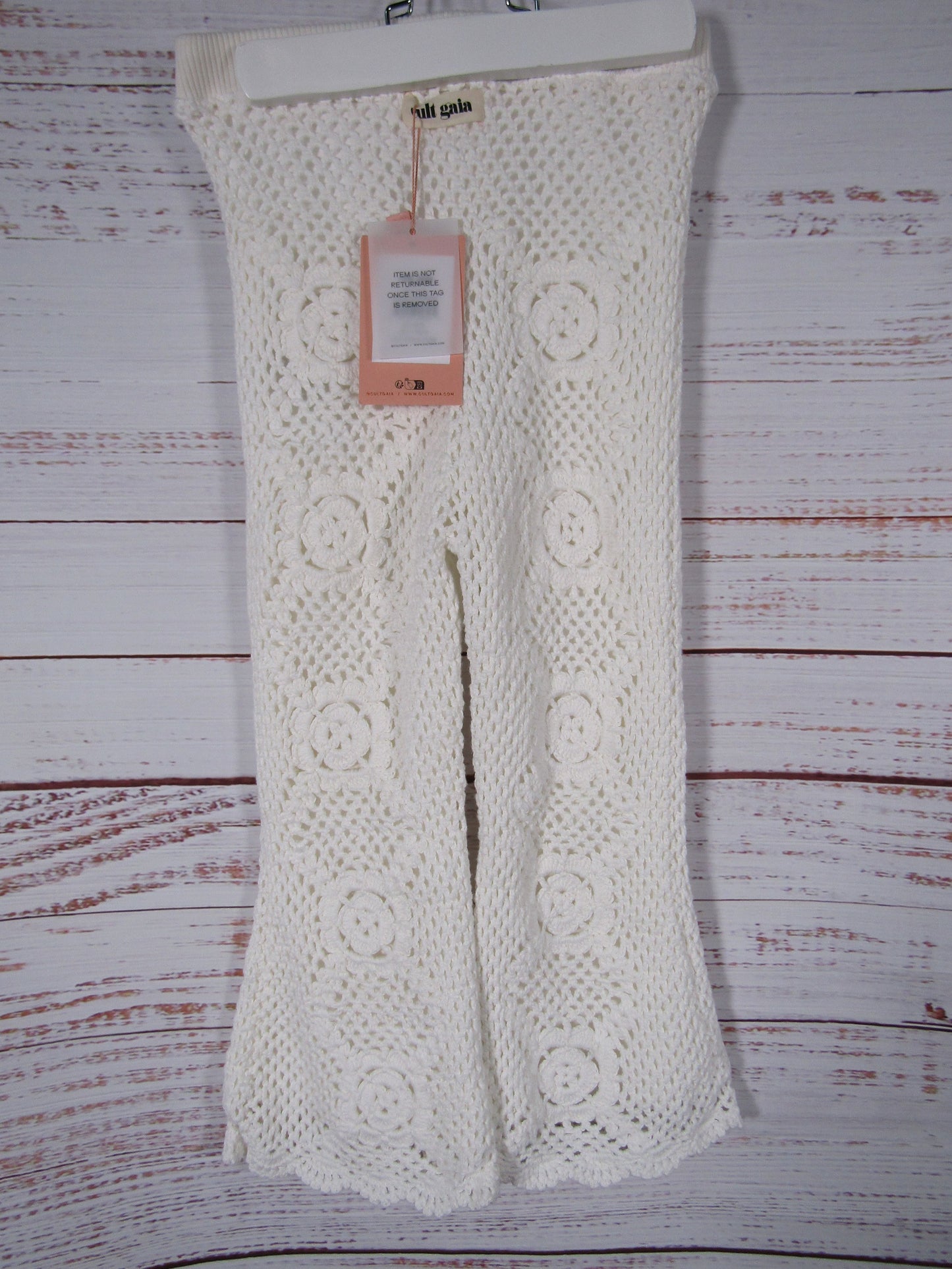 Cult Gaia Jessi Girl's Off White Floral Knit Pants Size 6 Y