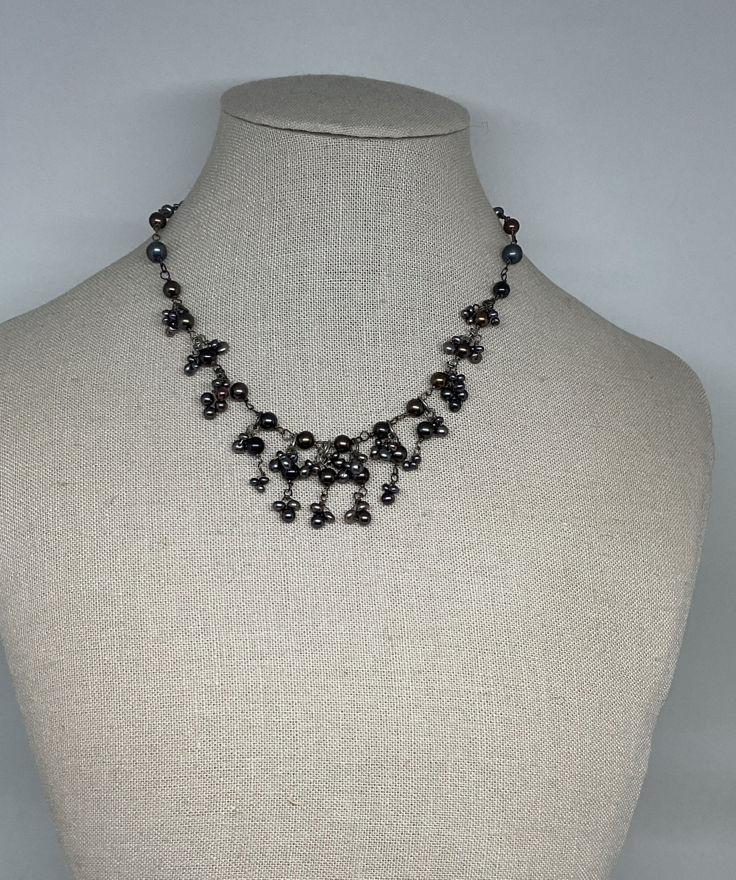 Sterling Silver Vintage Gray Pearls Beaded Necklace
