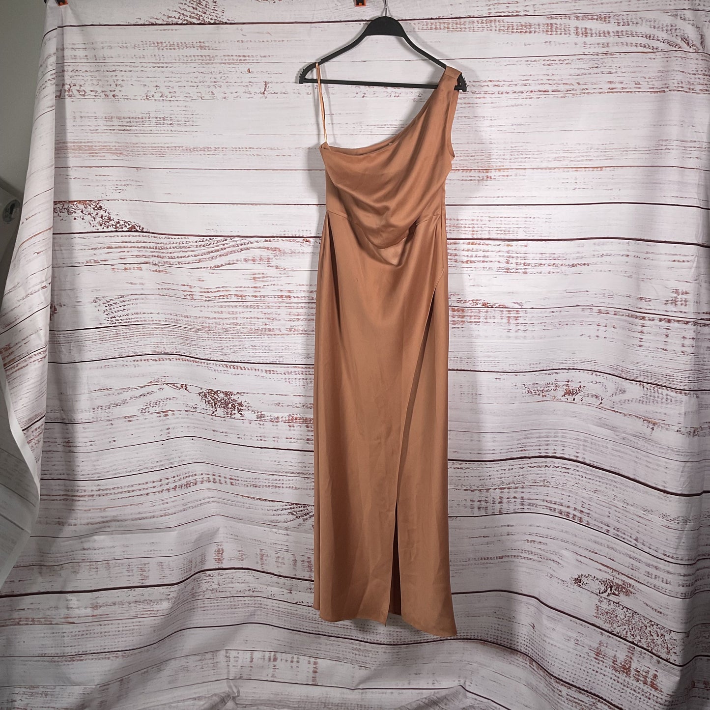Anthropologie BHLDN One Shoulder Terracotta Satin Gown Dress
