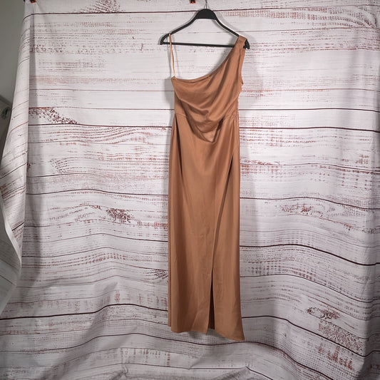 Anthropologie BHLDN One Shoulder Terracotta Satin Gown Dress