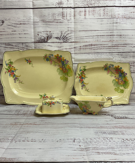 Vintage Royal Winton Set Of 5 Serveware Set- Trays, Gravy Boat, Butter Dish