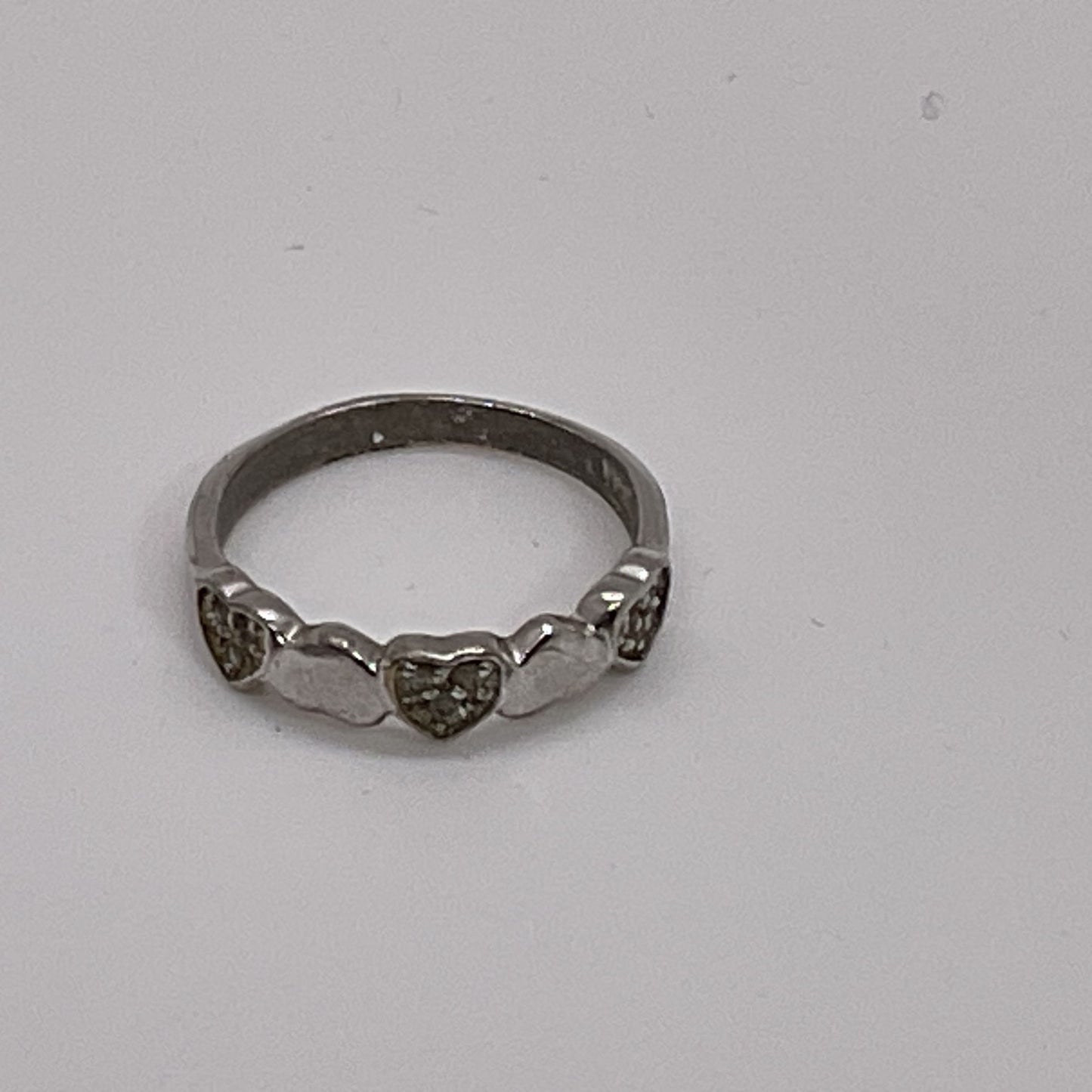 ATI Sterling Silver & Rhinestone Heart SZ 6 Ring- 2.12g