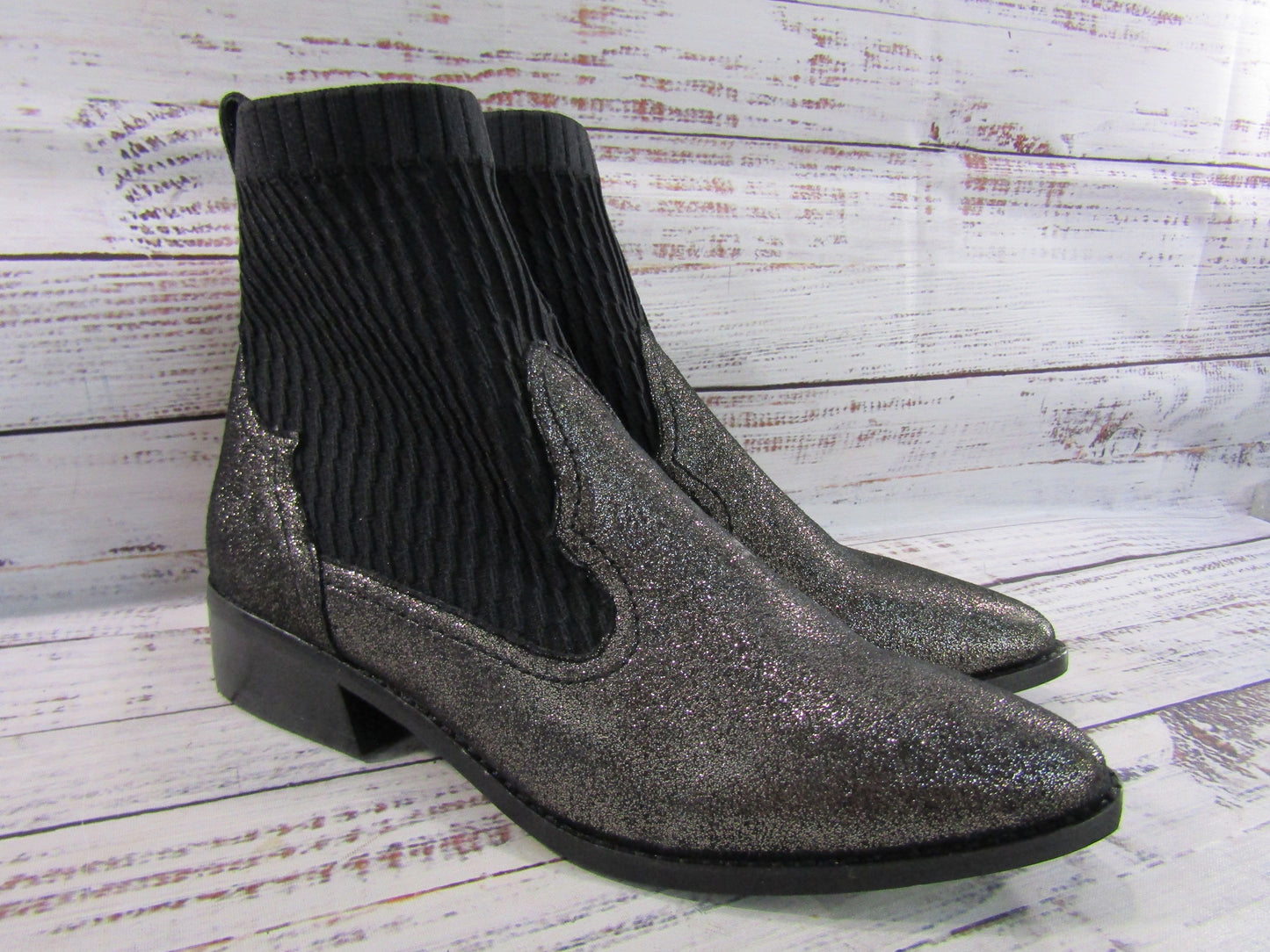 Cecelia New York Tomas Women's Metallic Suede Black Sock Boot Size 6