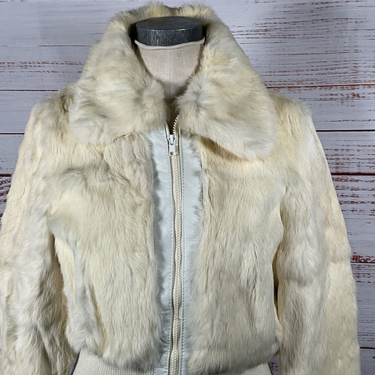 VTG. FINEST MONGOLIAN White Rabbit Fur Bomber Jacket- SZ L