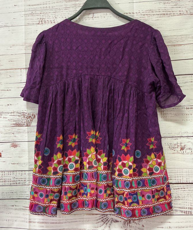 Women's Tanvi Kedia for Anthropologie Purple Print Top Size S ADORABLE!