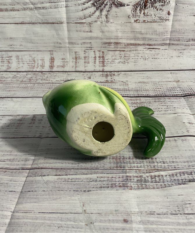 Vintage Ceramic Fish Pomander Air Freshener Figurine Glazed Green