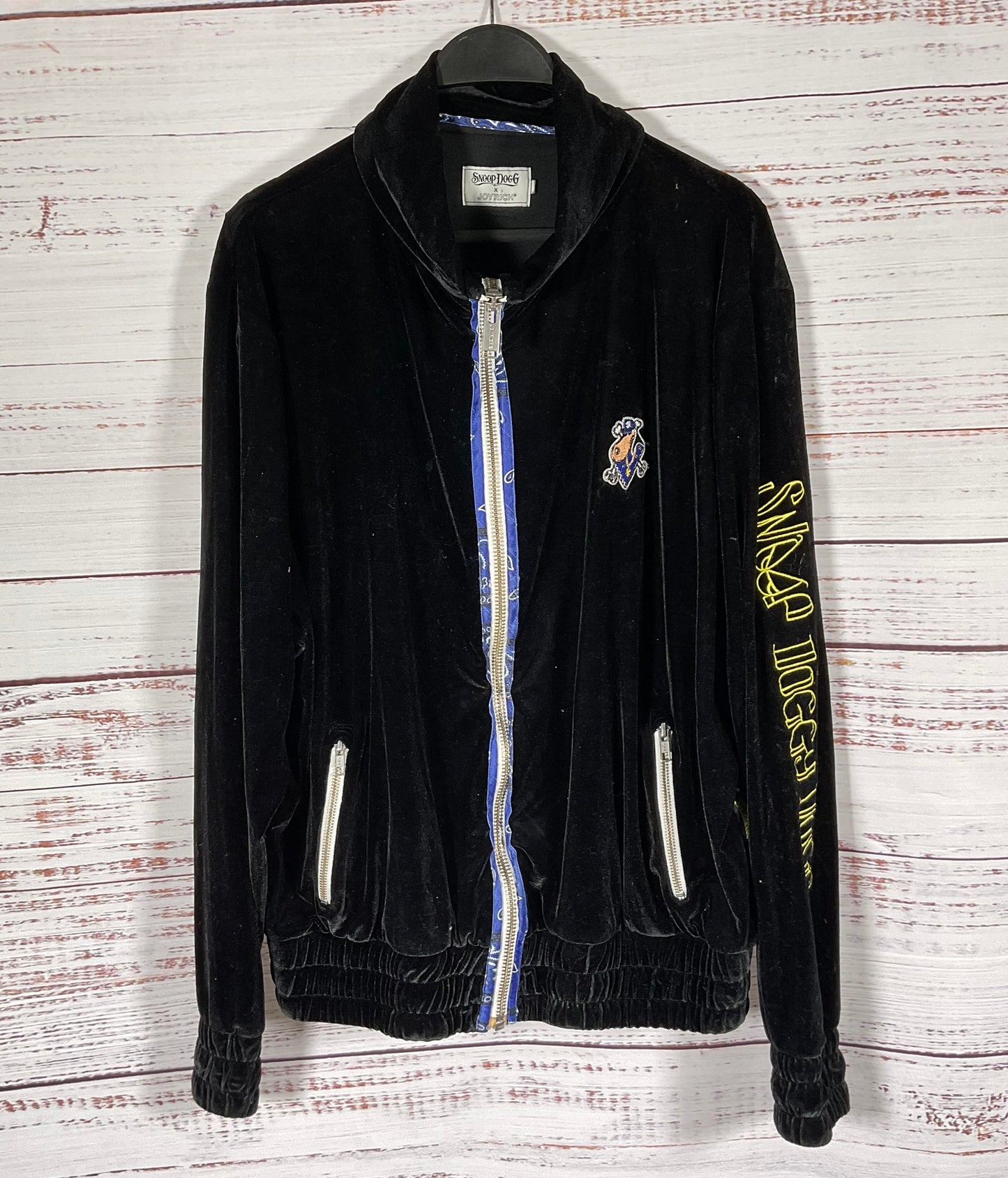 Snoop Dogg x Joyrich Black Velvet Embroidered Full Zip Jacket - Size S
