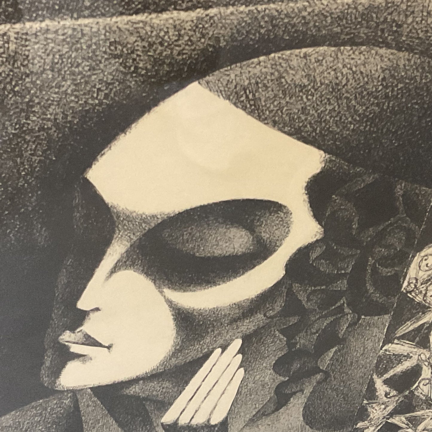 VTG. Pencil Signed Yiddish Pensive Man Abstract Lithograph FRAMED 33.5" X 25.5"