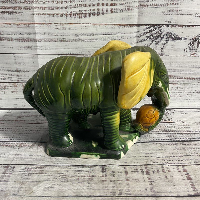 Chinese Tang Sancai Green Porcelain Elephant Statue 6" Tall Animal Sculpture