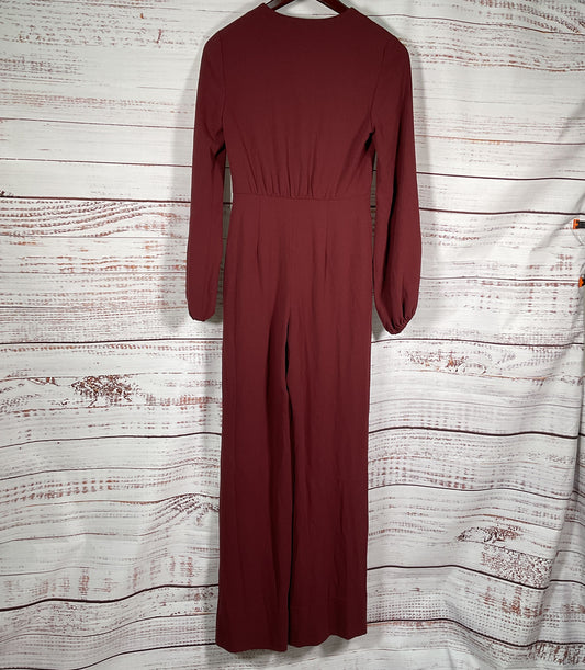 Staud V Neck Long Sleeve Jumpsuit Burgundy 4