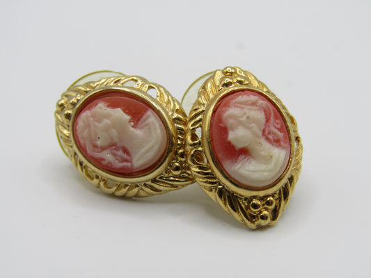 Gold Plated Cameo Stud Earrings