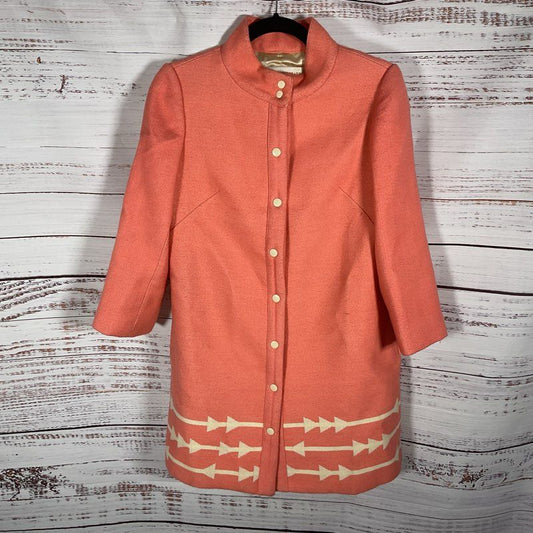 Lauren Moffatt Eastwood Salmon Pink High Neck Wool Blend Arrow Coat - Size S