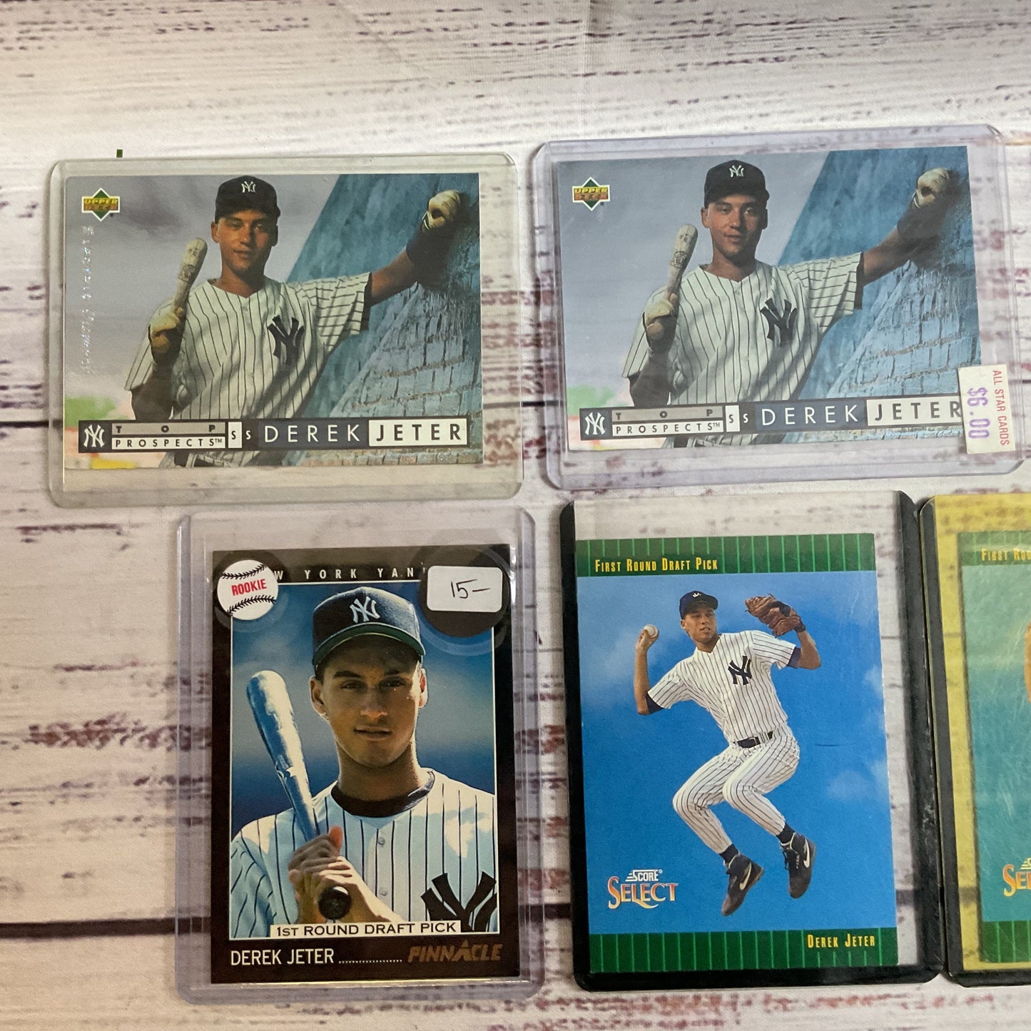 Set of 6 DEREK JETER Draft & Rookie Baseball Cards- Upper Deck, Pinnacle, Score