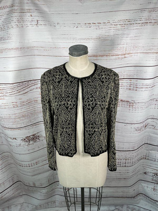 Vintage Stenay Women's Beaded Geometric Design 100% Silk Jacket Size L