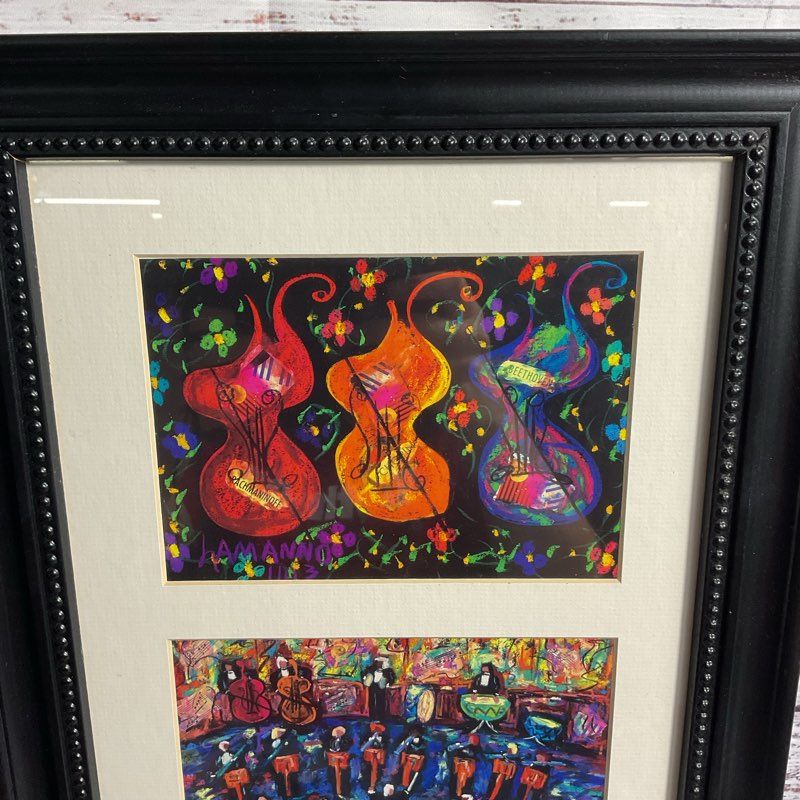 Jazz Orchestra Triptych Print by Joseph Lamanno Signed, Matted & Framed 22"
