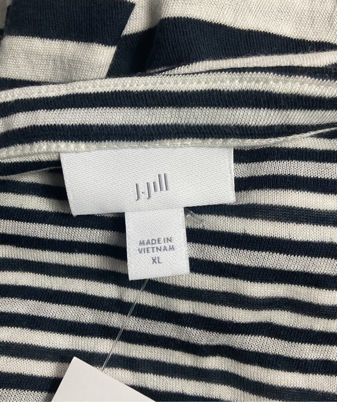 J. Jill Striped Boat Neck Long Sleeve Top Navy Cream XL