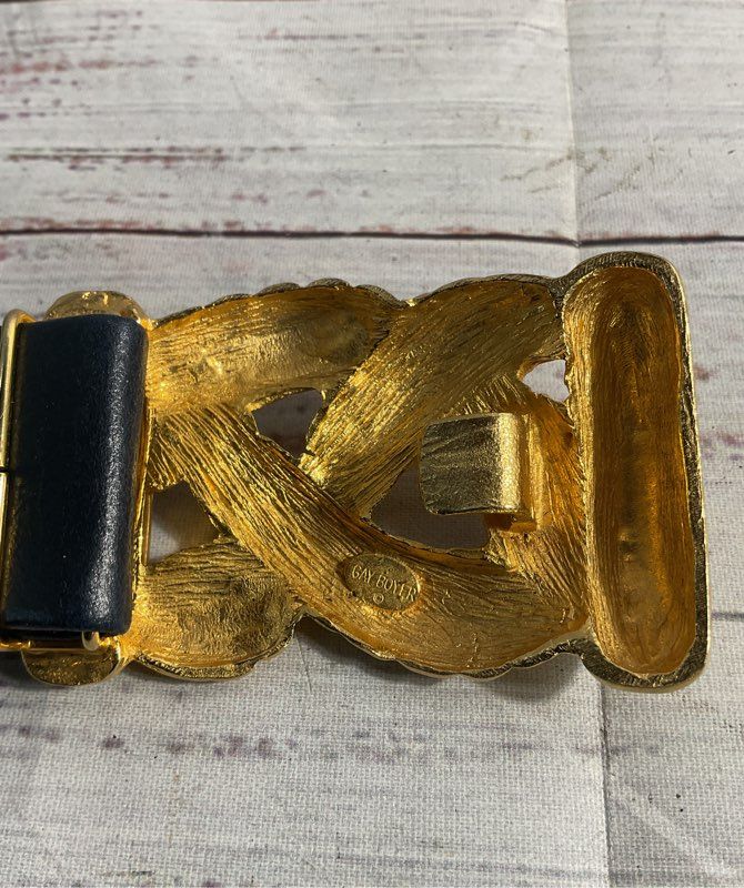 Vintage Lot of 2 Gay Boyer Women's Blue Leather Gold Buckles Belts