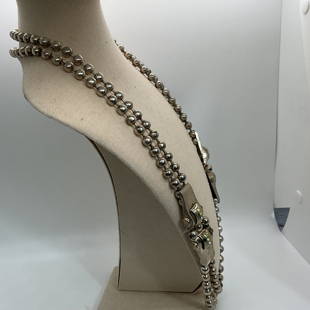 VTG IKUO ICHIMORI Paris Silver Plate Beaded & Rhinestone Statement Necklace- 31"