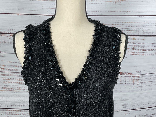 EVA CHUN Women's Black Silk Heavy Beaded Sleeveless Blouse- SZ S